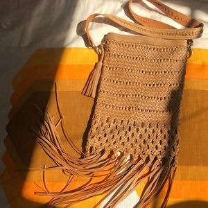 Bohemian fringe woven leather crossbody bag